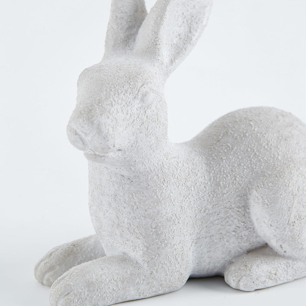 Skiennix White Frosted Resin Bunny Figurines - Set of 2 Decorative Rabbit Statues for Easter Home Decor