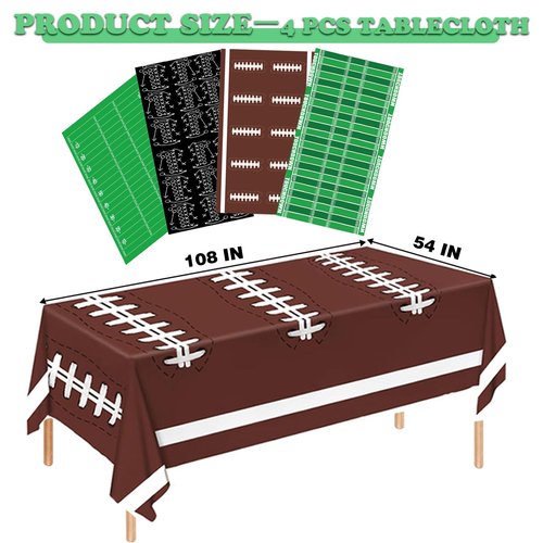 DHXGON Football Tablecloth 4 Packs, Football Party Decorations Supplies, 54" X 108" Plastic Table Cover, Football Field Themed Birthday Decorations