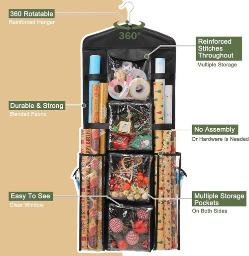 EXLIFBAG Gift Wrap Organizer - Double-Sided Wrapping Paper Storage Holder for Easy Access
