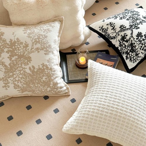 Croker Horse Throw Pillow Covers - Luxury White Beige Embroidery Pine Tree | 20x20 Inches for Sofa & Bedroom