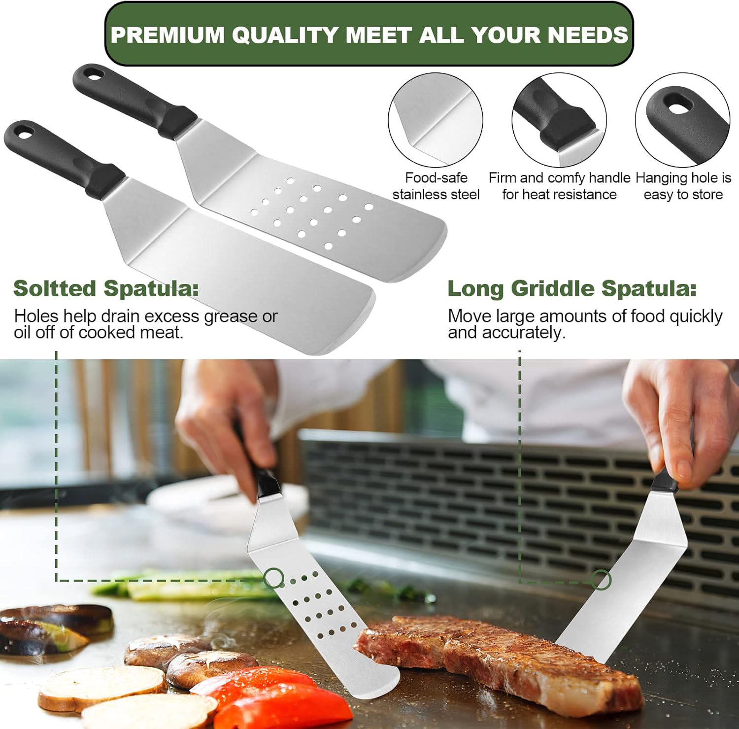 Blackstone 18PCS Griddle Accessories Kit - Premium Flat Top Grill Set with Spatulas, Basting Cover & Scraper