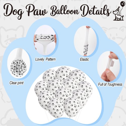 Dog Paw Print Balloons, Cute Puppy Pet Theme Birthday Latex Balloons for Boys Girls, Black White Dog Party Decorations Supplies for Kids Children Dogs Lover Farm Animal Theme Baby Shower Party Decor