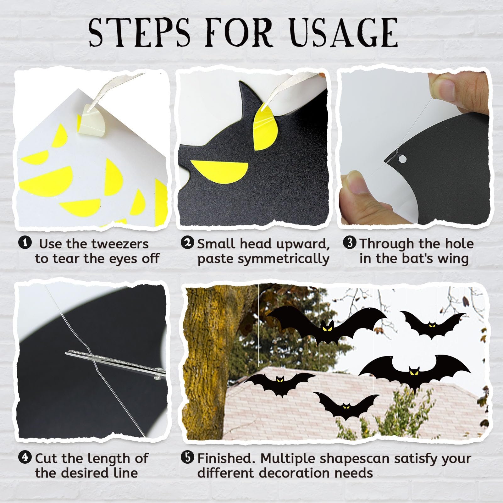 16Pcs Halloween Hanging Bats Decorations Outdoor, Large Flying Bats with Glowing Eyes for Halloween Tree Hanging Decorations Outside…