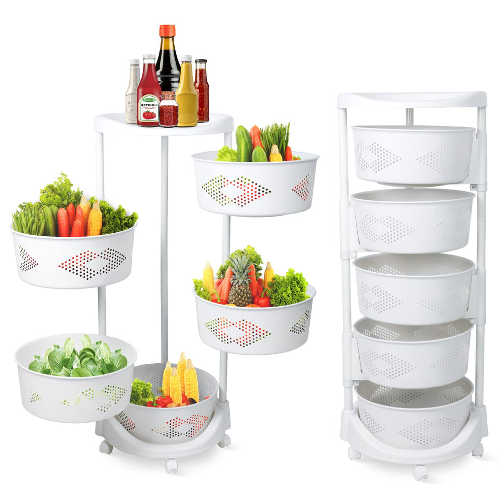 JELLYRATTBIT PP Plastic 5-Tier Rotating Storage Basket Rack, Multi-functional Organizer for Kitchen, Home