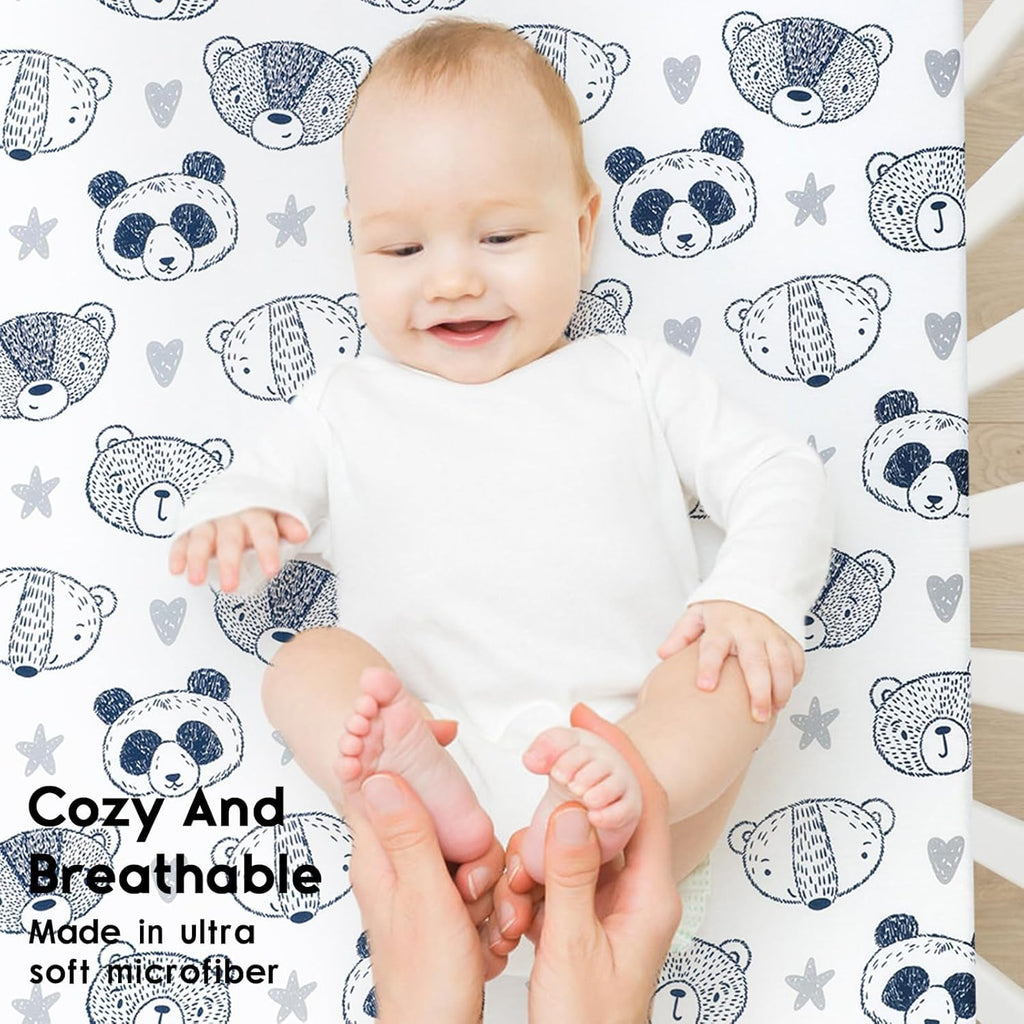Yoofoss Fitted Pack and Play Sheets - Soft, Breathable Mini Crib Sheets 2-Pack (Panda Design)