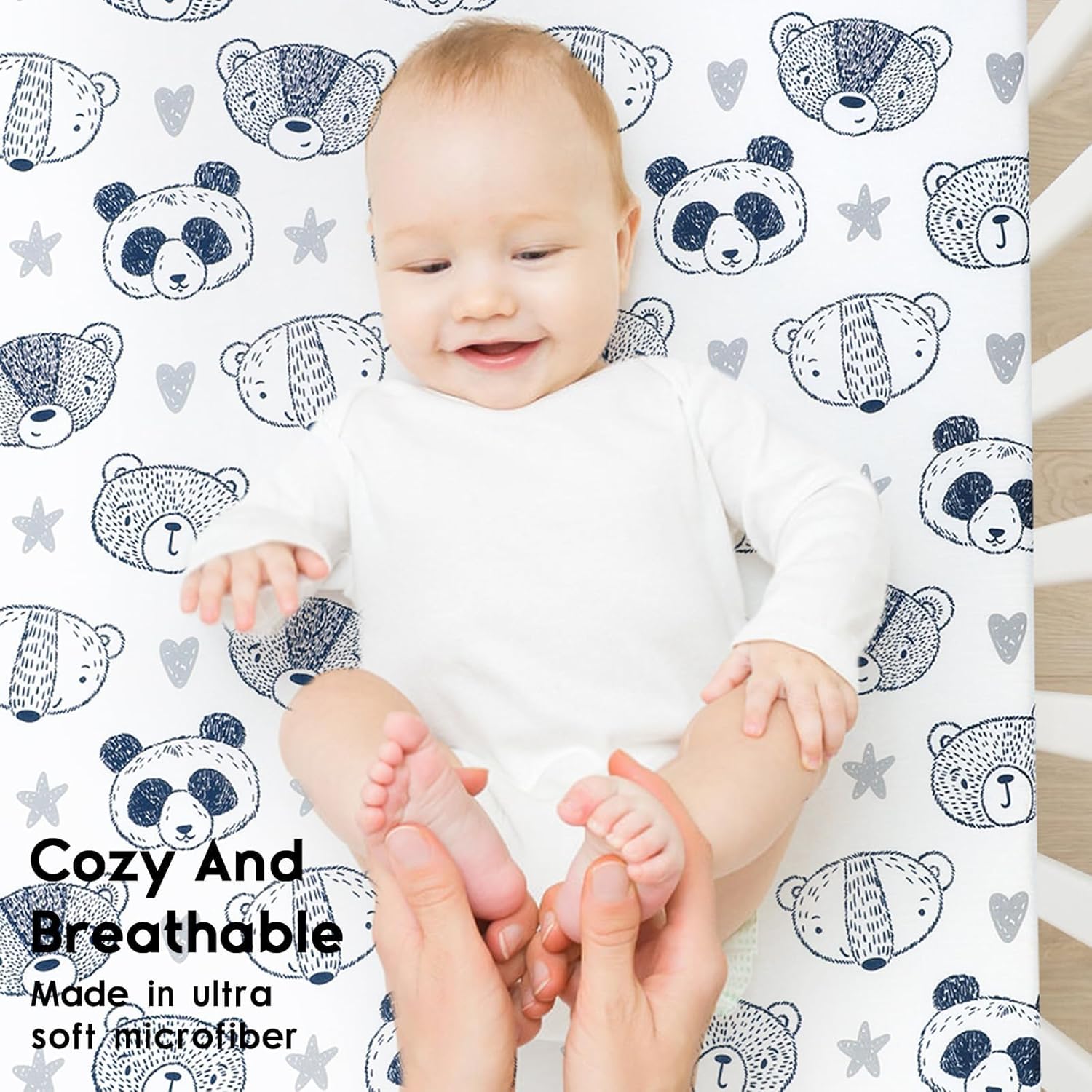 Yoofoss Fitted Pack and Play Sheets - Soft, Breathable Mini Crib Sheets 2-Pack (Panda Design)