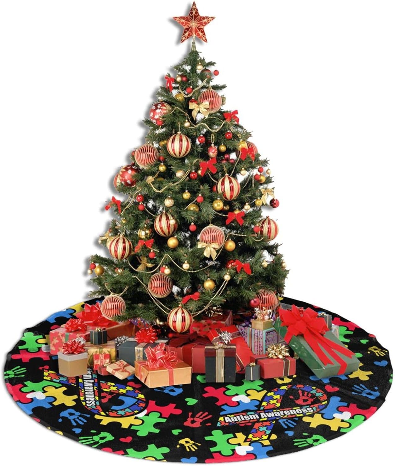 Regine Switzerland Autism Awareness Tree Skirt - Festive Christmas Decoration | 30-Inch Size