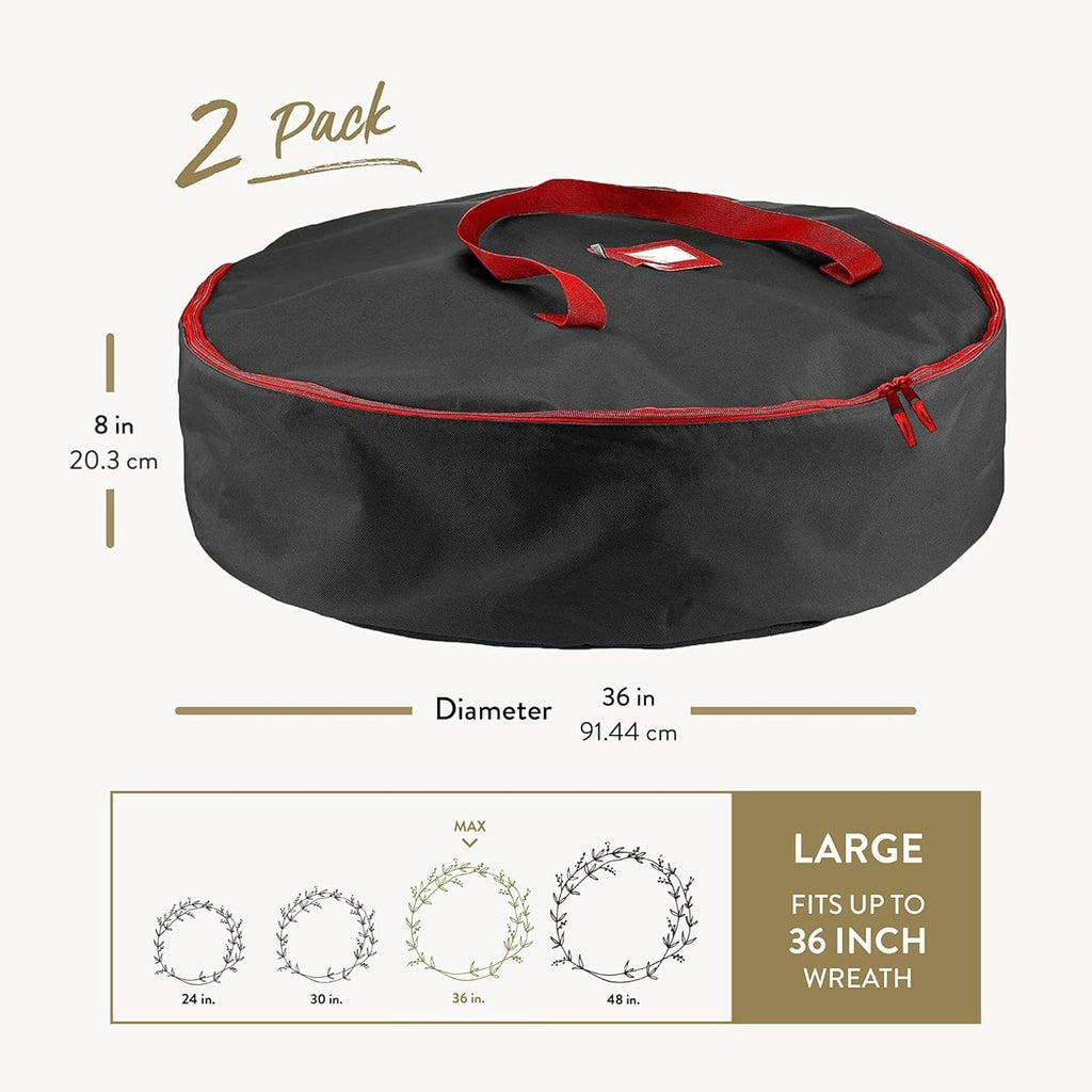 ZOBER Christmas Wreath Storage Container - 36 Inch Waterproof Oxford Bag with Dual Zippers & Durable Handles - Black