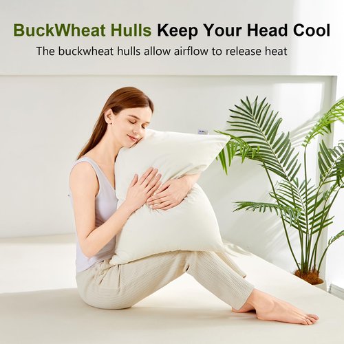 APOBUY 20x26 Large Organic Buckwheat Pillow with Dual-Layer Pillowcase and Extra Tartary Buckwheat Hulls, Adjust Height and Firmness, Neck Support Pillow for Back and Side Sleepers
