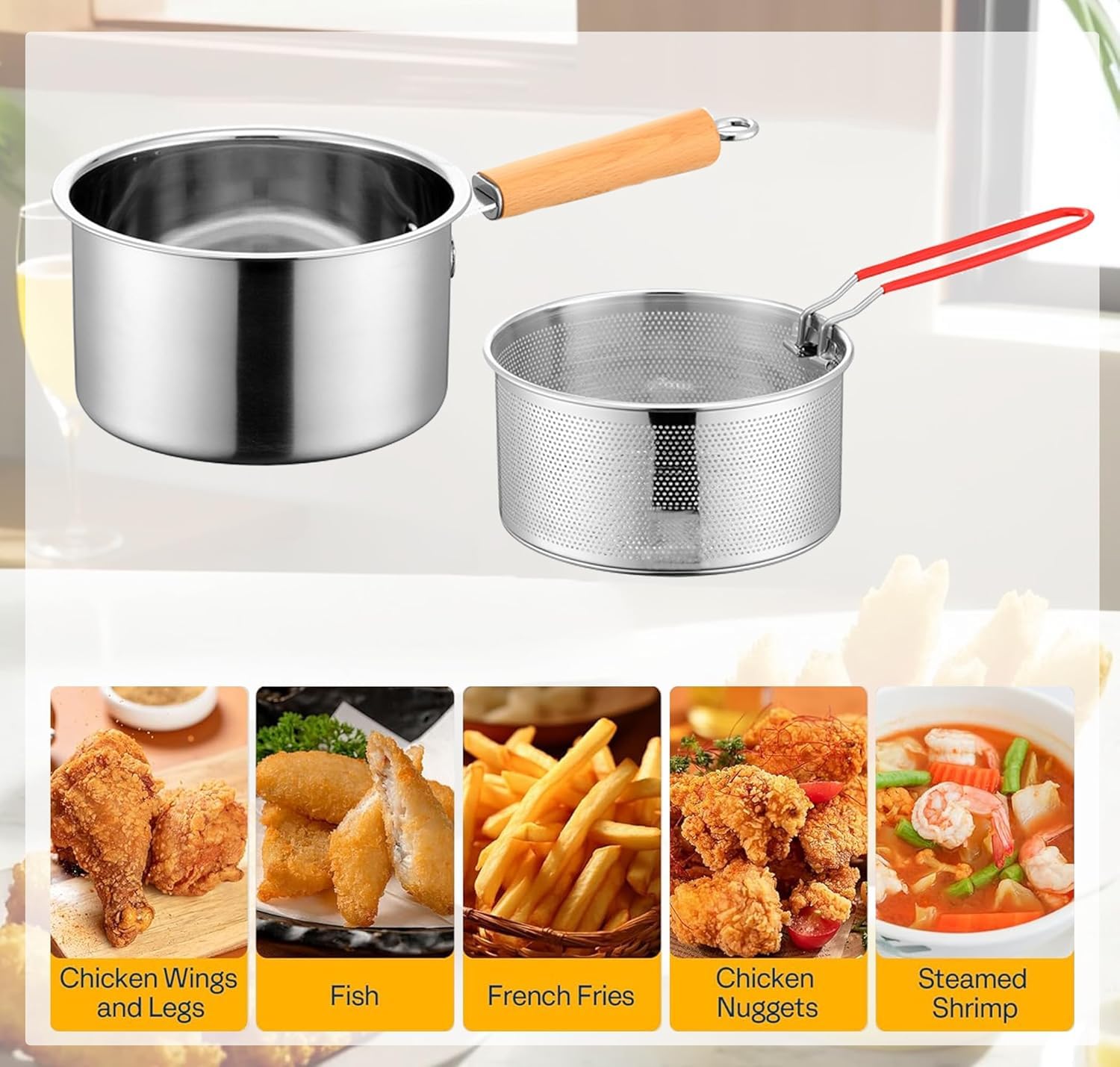 Small Stainless Steel Deep Fryer Pot With Fry Basket for 1-2 person, 2.5L Small Capacity Deep Fryer with Lid, Stock Pot,Stove Top Cooking Pot Deep Fryer With Basket For Cooking Chicken Wings, Seafood