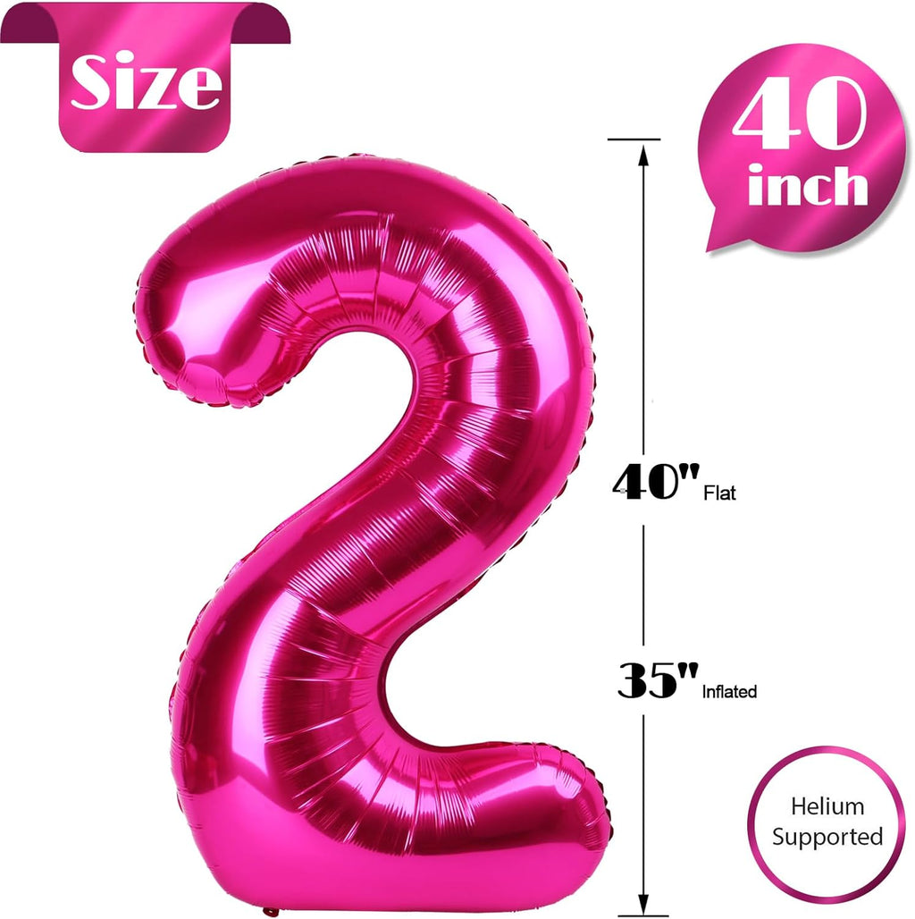 Number 2 Balloon - 40 Inch Hot Pink Birthday Decoration | Perfect for Second Birthday Party Supplies