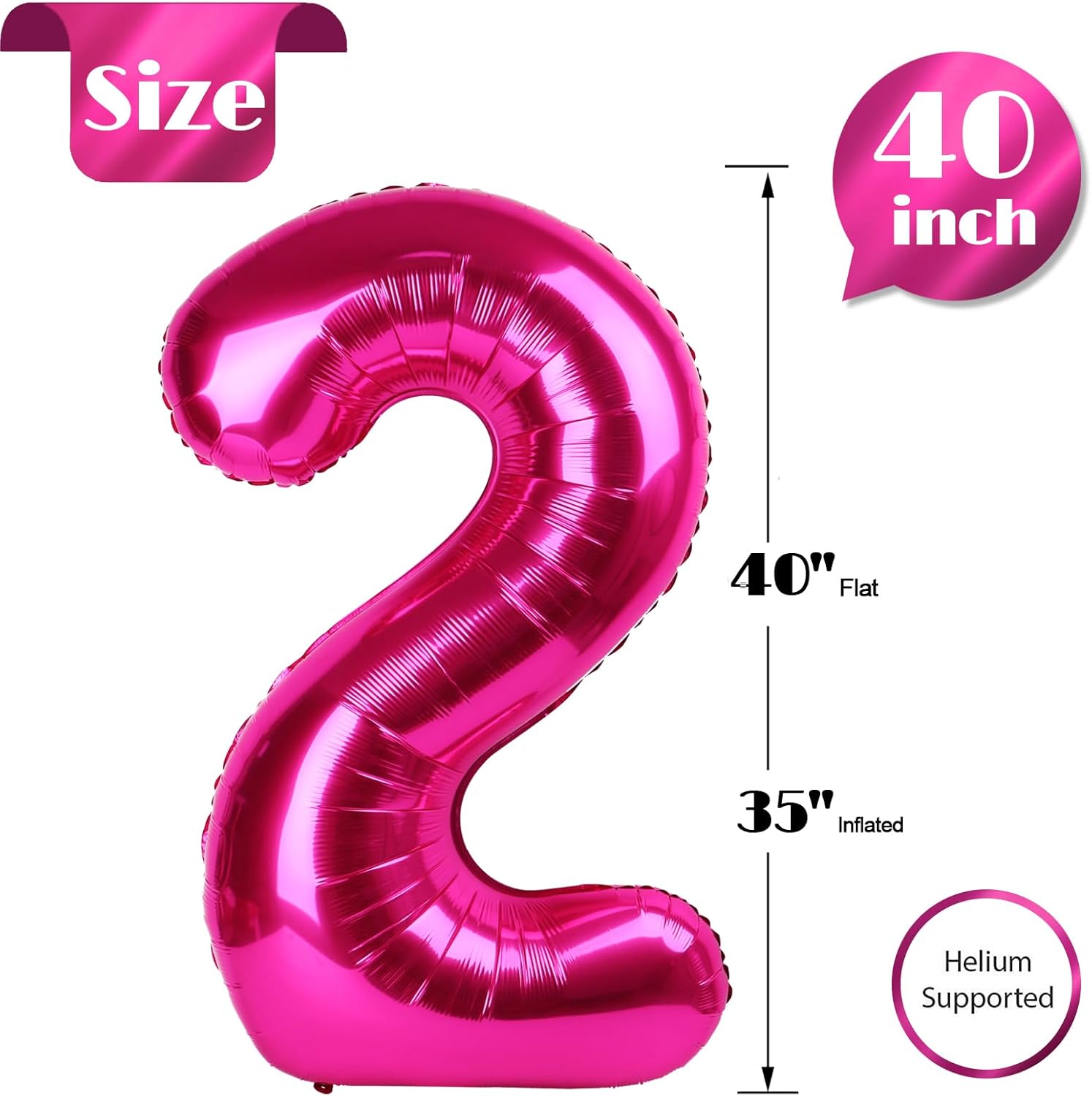 Number 2 Balloon - 40 Inch Hot Pink Birthday Decoration | Perfect for Second Birthday Party Supplies