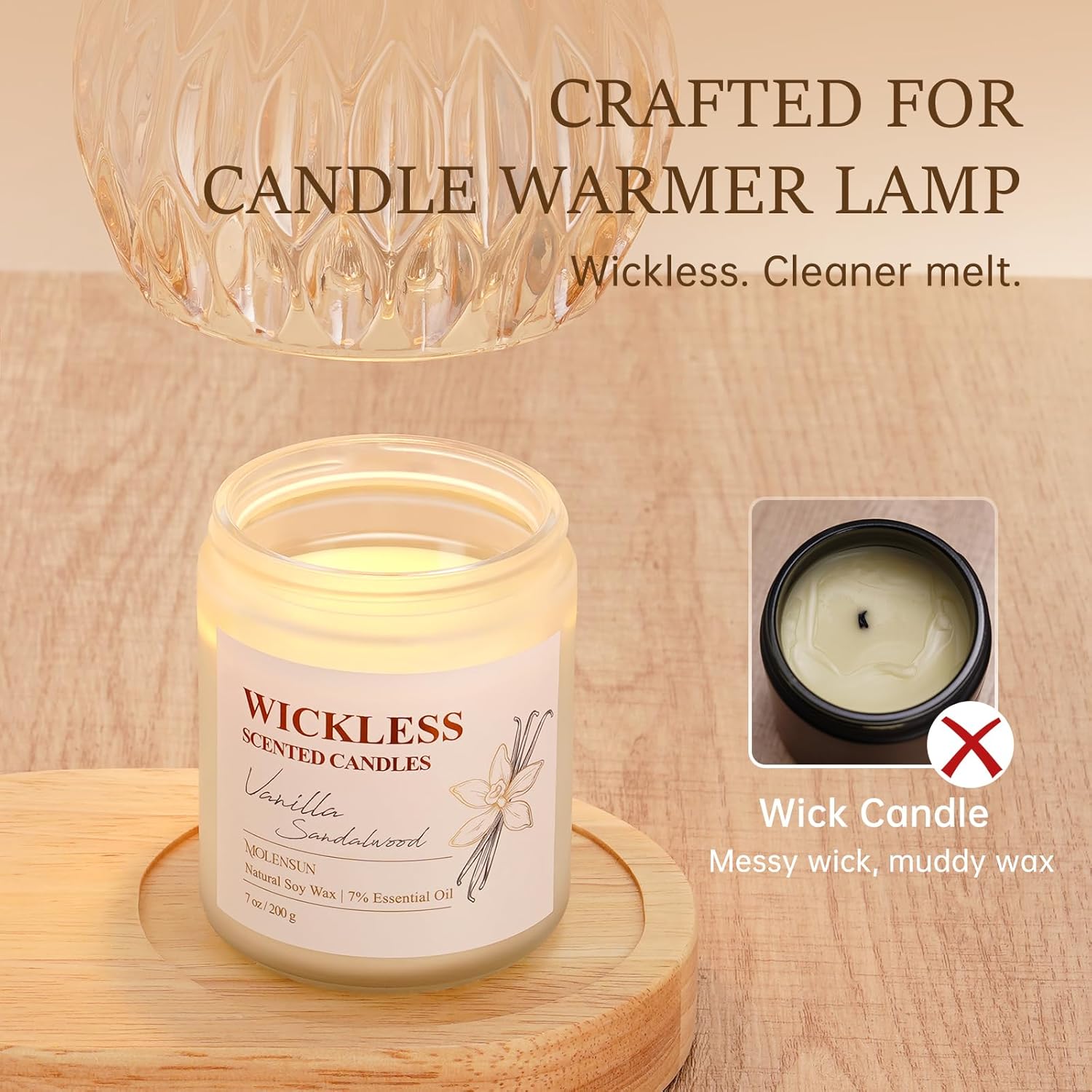 Skiennix Wickless Vanilla Sandalwood Candle - Flameless Non-Toxic Soy Scented with 10ml Essential Oil | Perfect for Home & Gifts