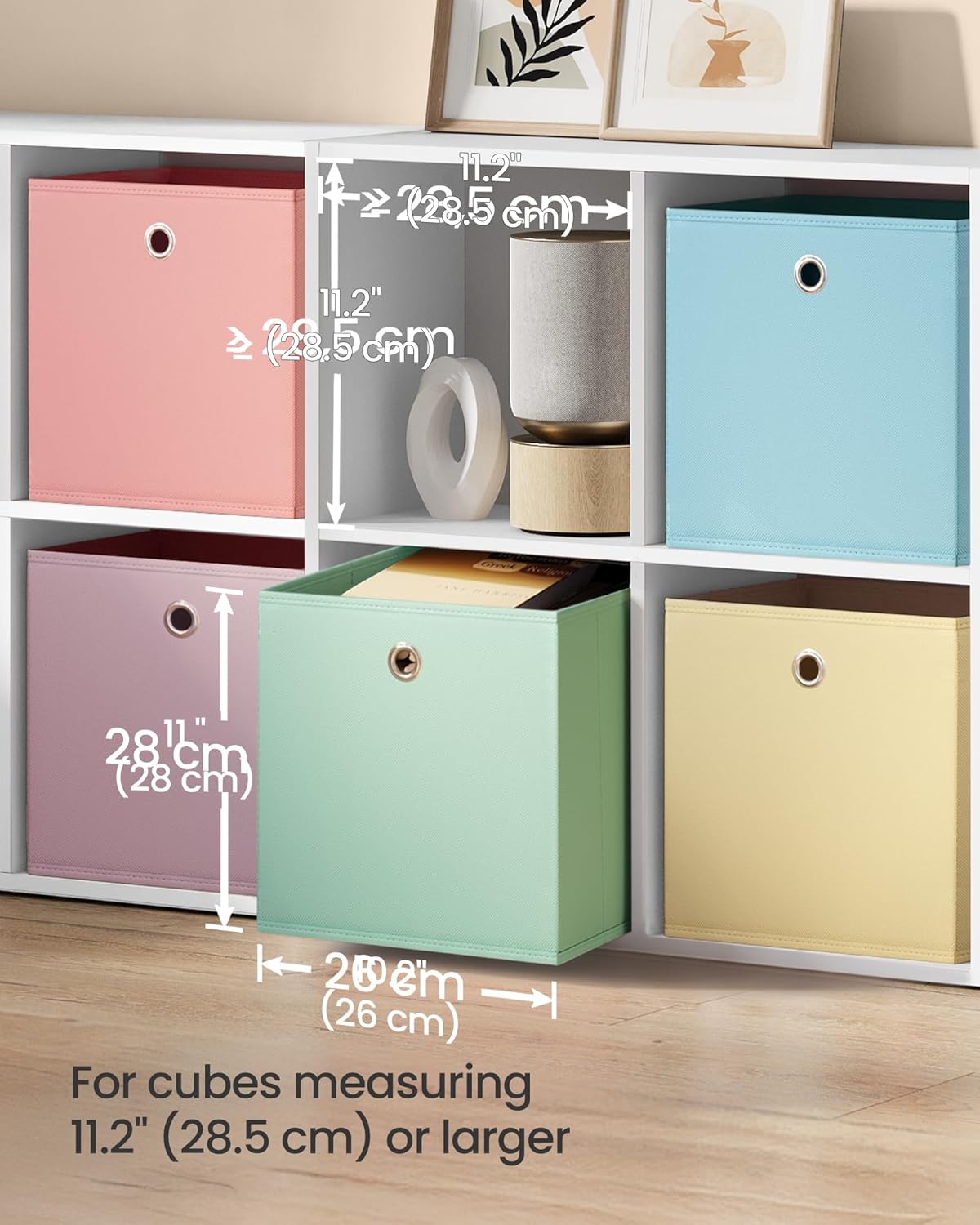 SONGMICS Storage Cubes - Set of 6 Foldable, Odorless Organizers | Colorful Fabric Bins, 10.2 x 10.2 x 11 Inches