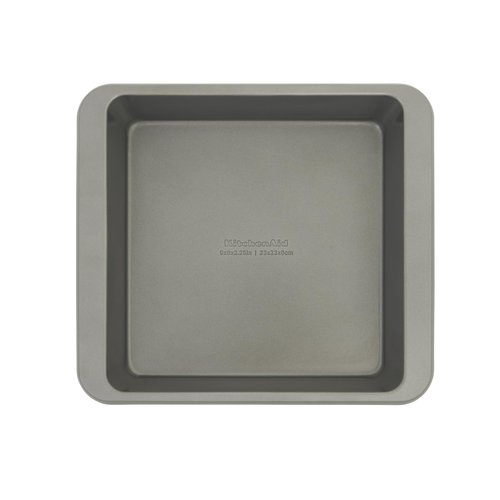 KitchenAid Nonstick Swiss Engineered Aluminized Steel Square Cake Pan, Dishwasher Safe, Contour Silver, 9 Inch