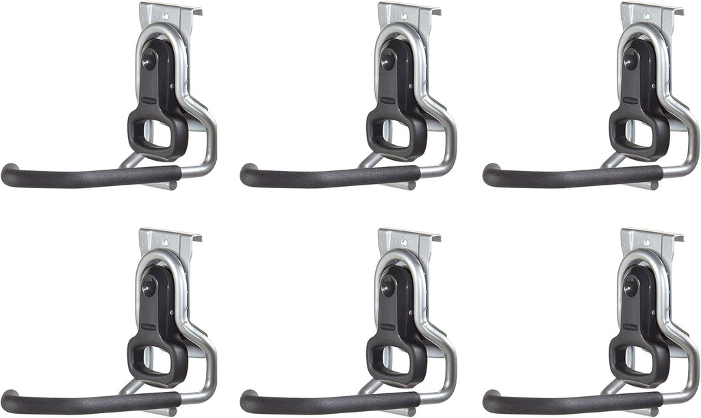 Rubbermaid Heavy-Duty Bike Hooks - Universal Vertical Wall Mount Garage Storage Organizer | 6 Pack