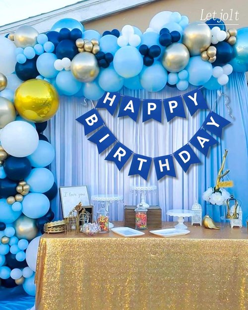 Happy Birthday Banner by Navy Blue | Nautical Theme Party Decorations - 13-Piece Garland Set