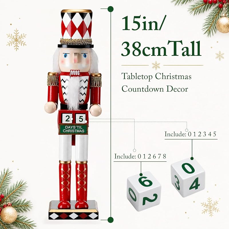 RattanView 15-inch Wooden Nutcracker Advent Calendar
