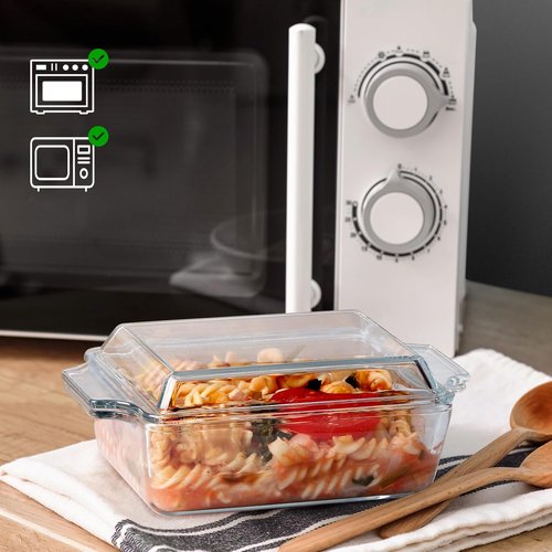 Glass Casserole Dish Set by [Brand Name] - Oven Safe Mini Square 6in x 6in with Glass Lid