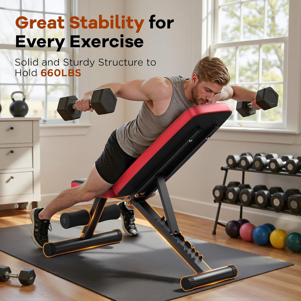 NICEPEOPLE Adjustable Weight Bench - 660LBS Capacity | Compact & Foldable Home Gym Bench for Strength Training