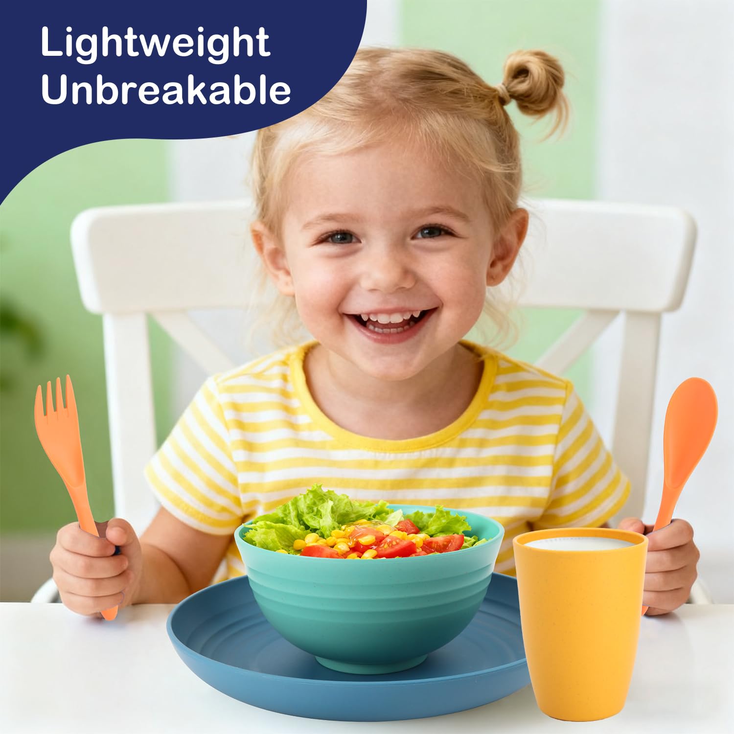 Perlapoc Wheat Straw Dinnerware Sets, 20 PCS Service for 4, Dishwasher & Microwave Safe Kids Plates and Bowls Sets, Unbreakable Lightweight Outdoor Camping Dishes - Multicolor