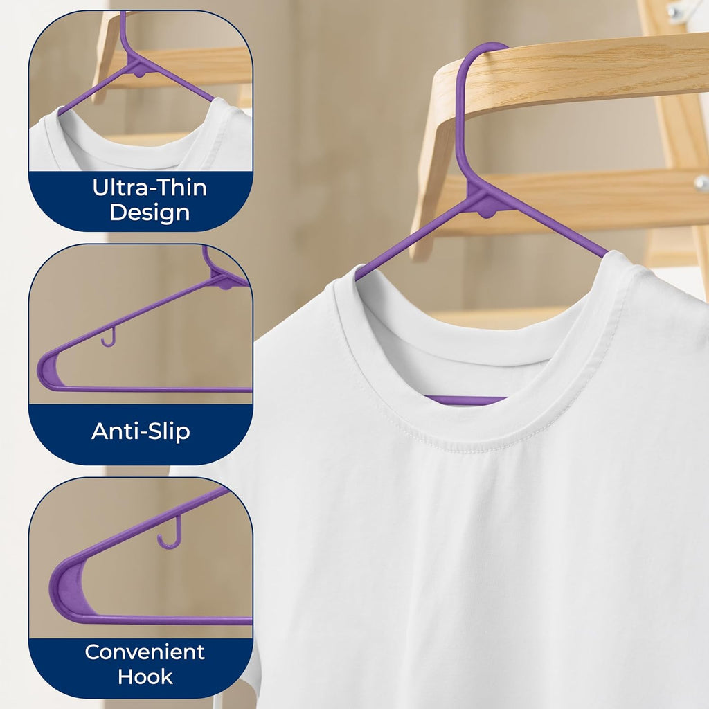SereneLife Premium Plastic Hangers - Lightweight & Durable Space-Saving Clothes Organizers | 10 Pack (Purple)