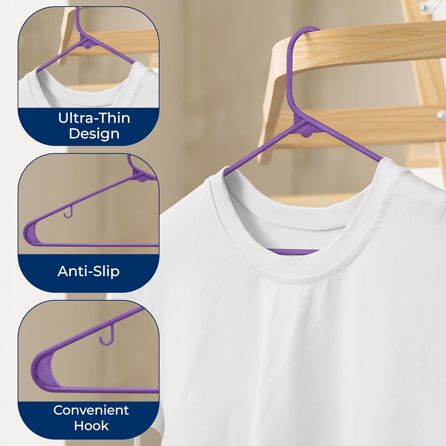SereneLife Premium Plastic Hangers - Lightweight & Durable Space-Saving Clothes Organizers | 10 Pack (Purple)