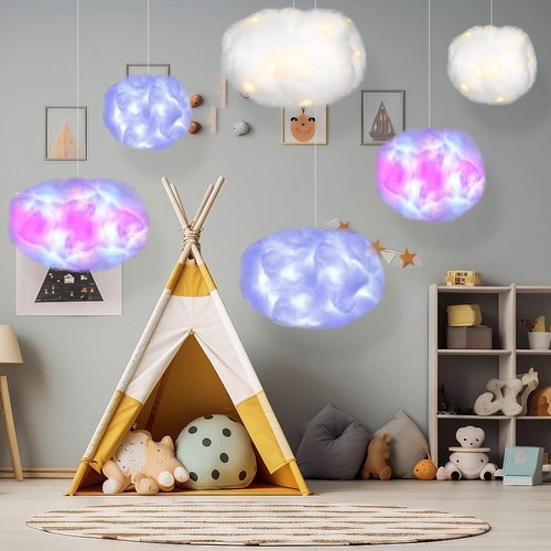 Halloscume Cotton Fake Cloud Stuffing - 28.16 Oz Fluffy Fiber Filling with LED Strings for Crafts | Soft Pillow Decor