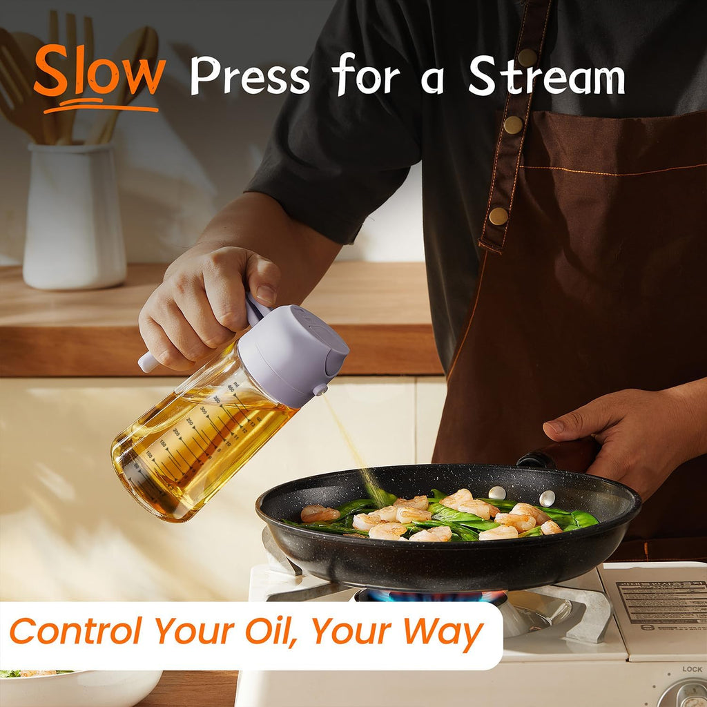 TrendPlain 16oz Glass Olive Oil Sprayer - 2-in-1 Dispenser for Cooking, Air Fryer & BBQ | Periwinkle