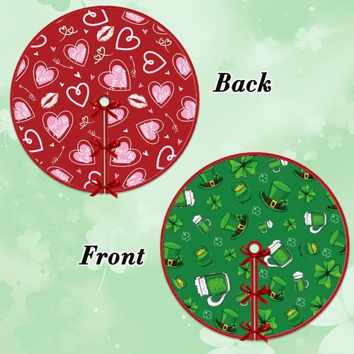 St Patrick's Day Tree Skirt 36 Inch Double Sided Print St.Patricks Day Tree Mat St.Patricks Day Tree Decor Reversible Green Shamrock Clover St. Patrick's Day Tree Skirts for Indoor Holiday Party Decor