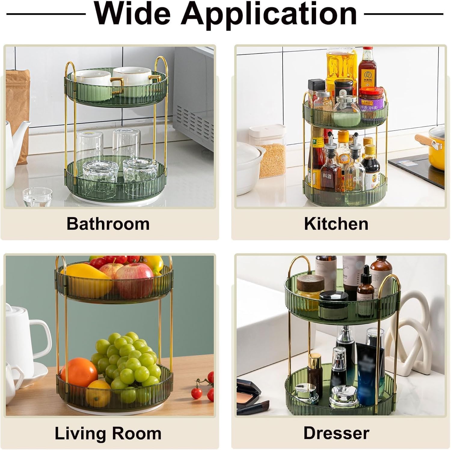 360 Rotating Makeup Organizer and Storage for Vanity Countertop 2 Tiers, High Capacity Cosmetic Skincare Perfume Organizers for Dresser Bathroom Lazy Susan