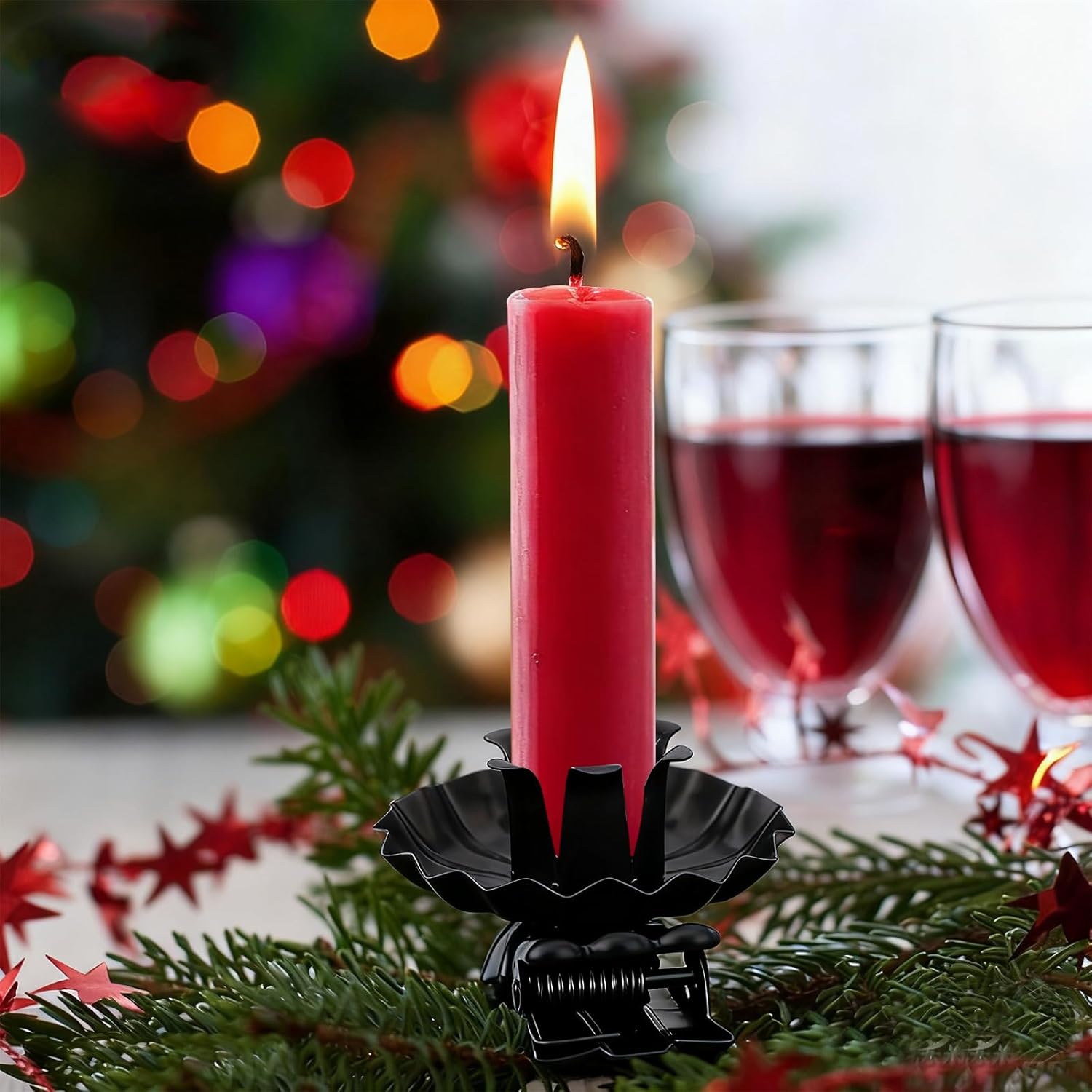 Skiennix Candle Holders - Silver Clip-On Metal Clips for Christmas Tree | Set of 20 Pcs (Black)