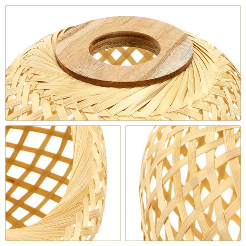 GANAZONO Woven Bamboo Lamp Shade 7.67X7.67X6.10In Rustic Pendant Light Cover Hanging Ceiling Light Lampshade for Home Decor Eye Protection Easy Installation