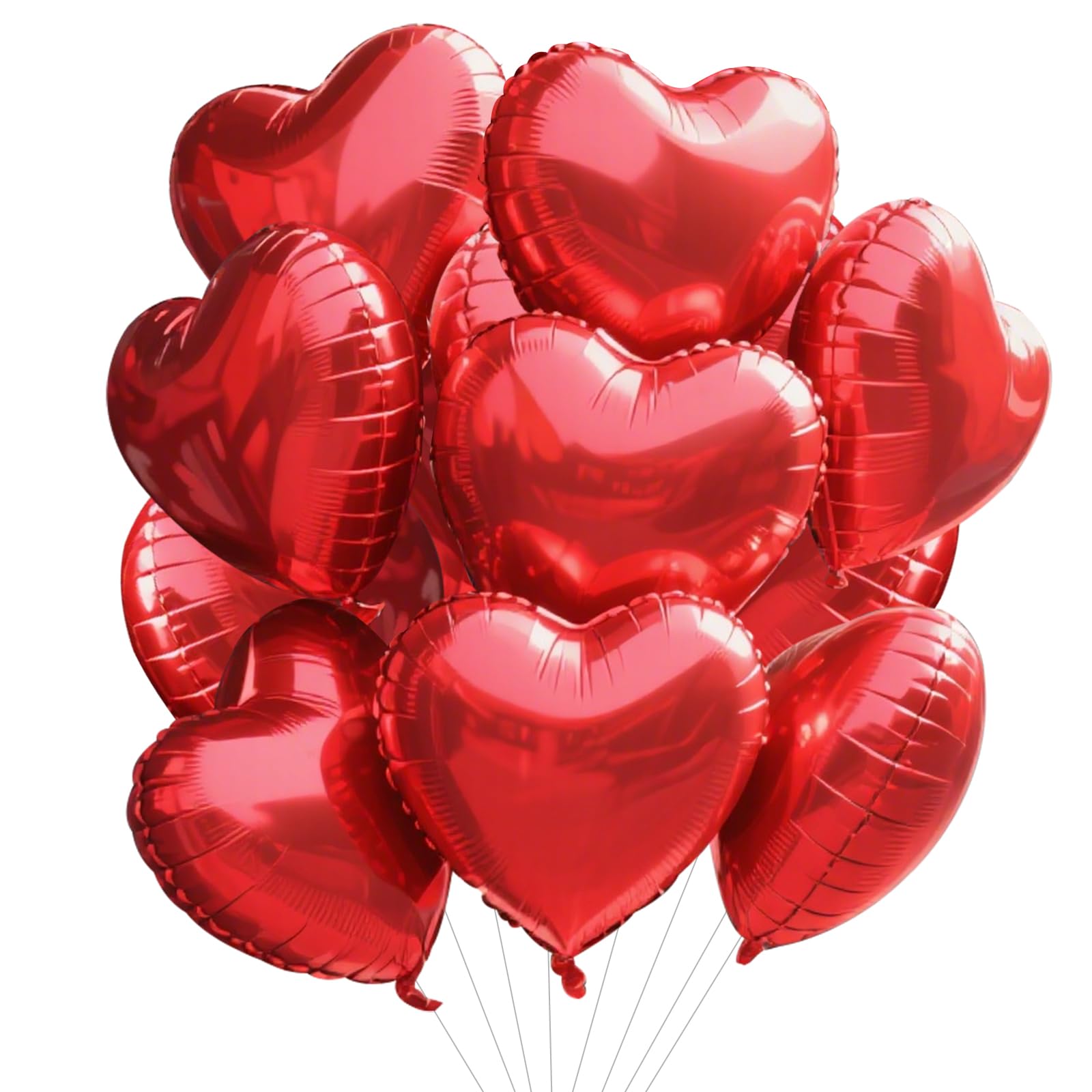 TONIFUL 15Pcs 18 Inch Red Heart Balloons Valentine’s Day Heart Shape Foil Mylar Balloons Decoration for Romantic Valentine's Day Wedding Bridal Shower Anniversary Engagement Party Supplies