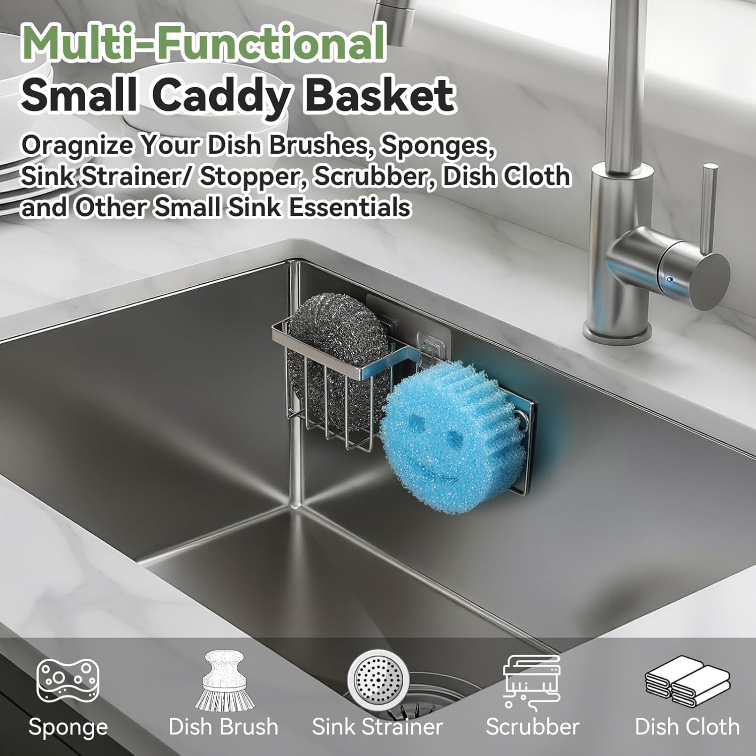 Scrub Daddy Sponge Holder - Rust-Proof Kitchen Sink Organizer with 2 Mounting Options | Space-Saving Design