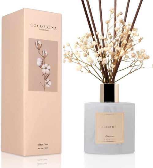 Cocorrína Reed Diffuser - Clean Linen Scented Home Fragrance Set | 6.7 fl oz with Sticks for Bathroom Decor