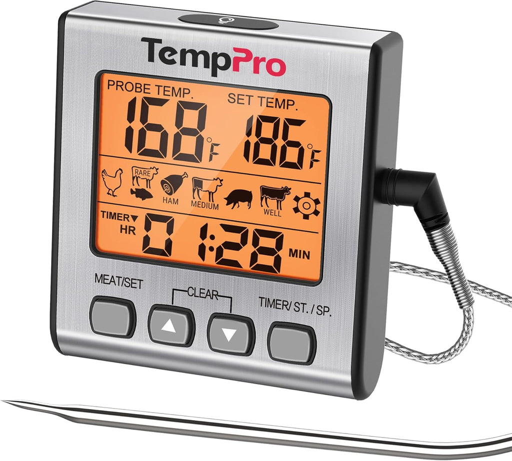 TempPro Digital Meat Thermometer - Accurate BBQ Cooking Tool with Backlight & Timer | Ideal for Smoker, Oven, Baking