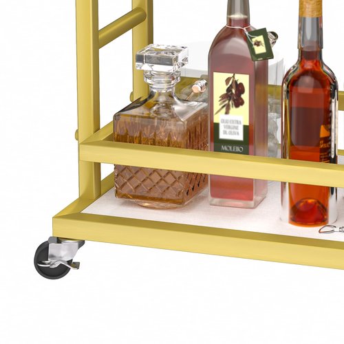 MILEFA 4 Tier Bar Cart with Wheels, Home Bar Serving Cart, Rolling Mini Wine Cart with Wine Rack and Glass Holder, Drink Cart for Dining Room, Living Room, Kitchen, Bar and Outdoor, Gold