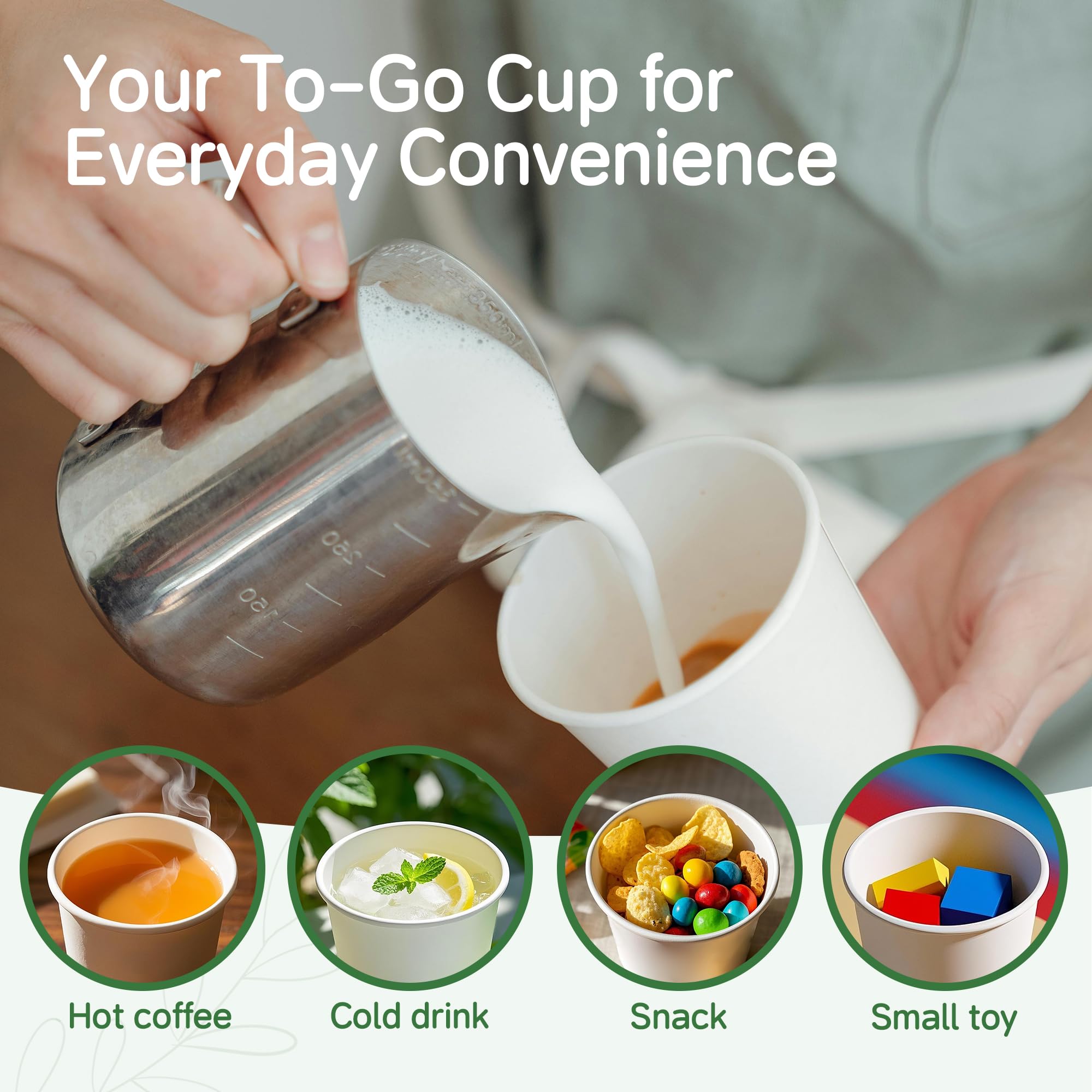 ECOEXTRA 1000 Pack 12 oz Paper Cups - Disposable, White Hot Beverage Drinking Cups, Perfect for Party, Picnic, Travel, and Events