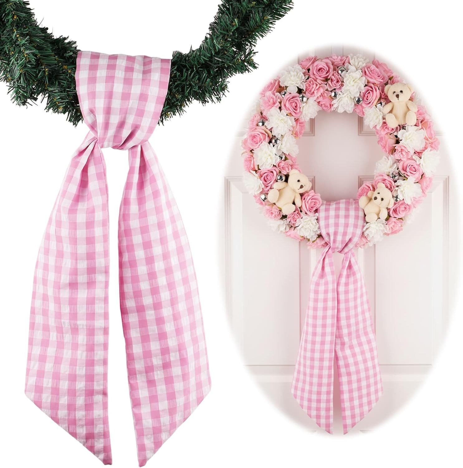 Regine Switzerland Pink Plaid Wreath Sash - Versatile Front Door Decoration for Weddings & Holidays