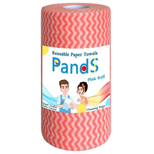 Reusable Paper Towels Washable, 60 Cts Disposable Kitchen Cloths for Cleaning Counters, Multi-Purpose, Pink Roll