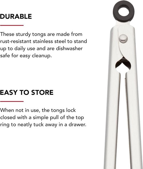 KitchenAid Stainless Steel Tongs Set - Durable Scalloped Edges, Easy Lock, Dishwasher Safe | 7-Inch & 9-Inch Silver