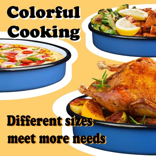3-Pack Enamel Roasting & Baking Pan Set 10/12/14 Inch Round Cake Pans for Turkey Pizza Casseroles Desserts Oven& Dishwasher High Temperature Resistance Baking Dishes for Mom Wife Valentine's Day