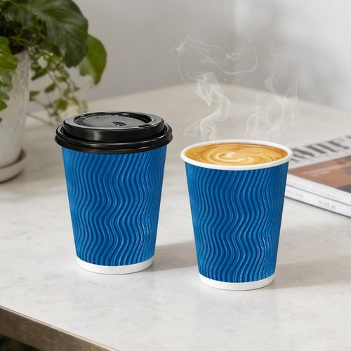 Lamosi 8 oz 100 Pack Disposable Coffee Cups with Lids, Insulated Paper Coffee Cups with Lids, Corrugated Ripple Wall To Go Coffee Cup with Lid for Hot Beverages (Blue)