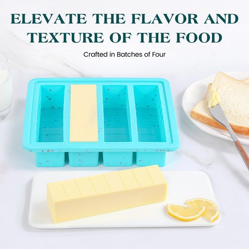 KASHME 1 Pc Butter Mold With Stainless Steel Frame, Butter Mold For Homemade Butter, Nonstick Silicone Butter Stick Molds With Lid, Fits 4 Oz Standard Butter Stick Size(Aque)