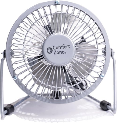 Comfort Zone Mini Desk Fan - High Velocity 4-Inch All-Metal USB Fan with Adjustable Tilt & Quiet Operation | Perfect for Home, Office & Travel