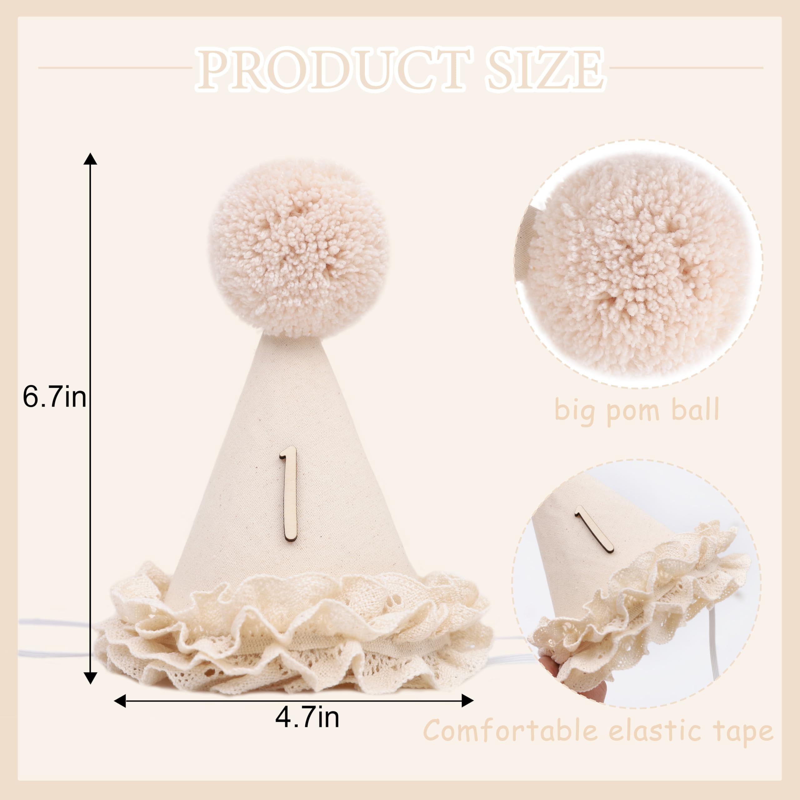 WAHAWU Lace 1st Birthday Hat - Sweet One Birthday Decorations,Lace Flower Princess Party Crown,Beige Cone Hat for Cake Smash,First Floral Party Headwear Photo Prop