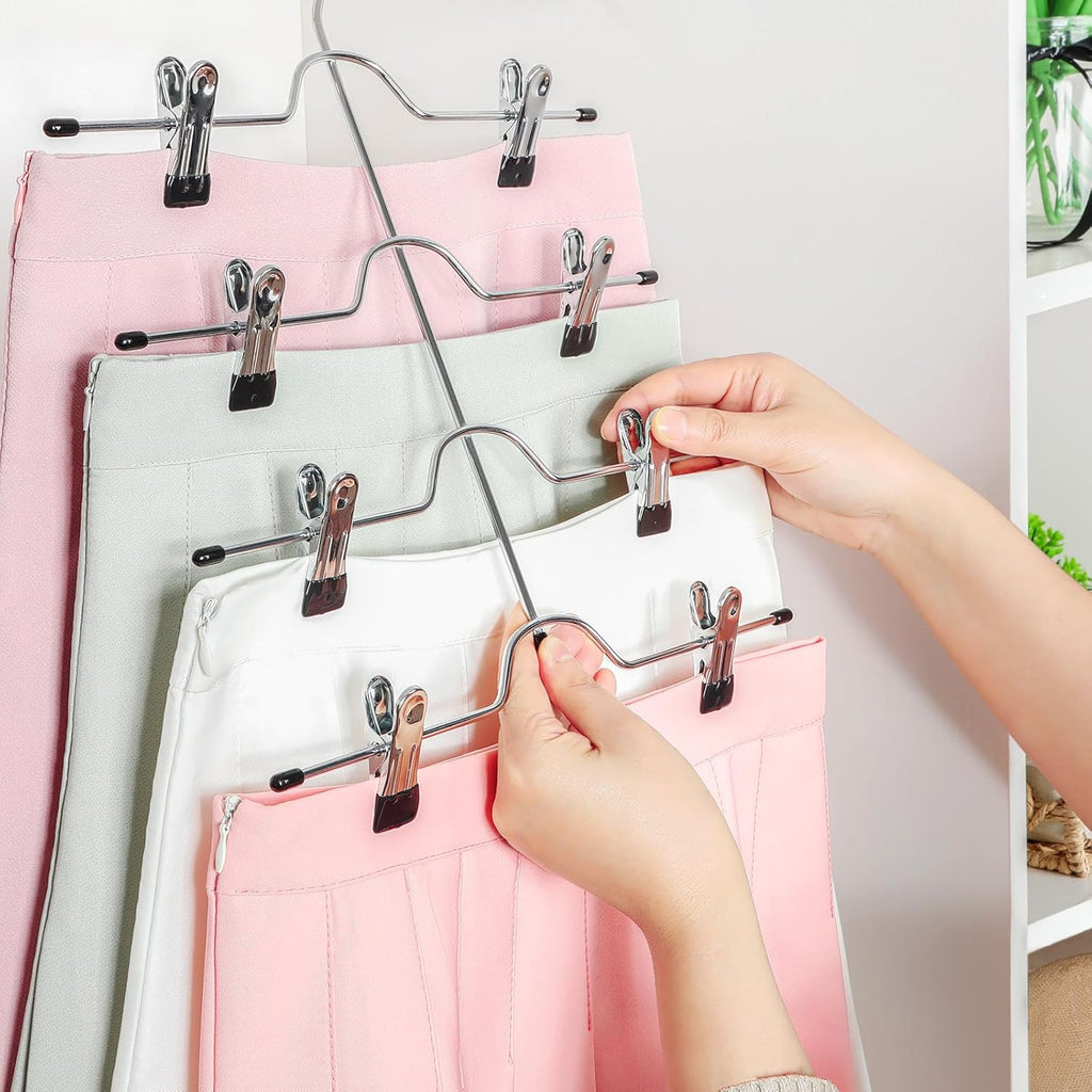 TOPIA HANGER 4-Tier Metal Skirt Hangers - Space-Saving Design with Adjustable Clips, Non-Slip Grip, Black | 2-Pack