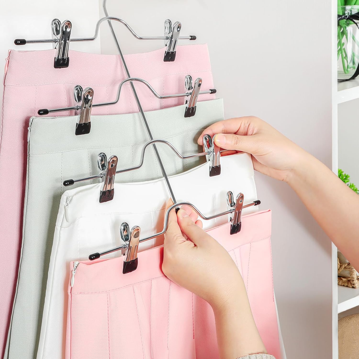 TOPIA HANGER 4-Tier Metal Skirt Hangers - Space-Saving Design with Adjustable Clips, Non-Slip Grip, Black | 2-Pack