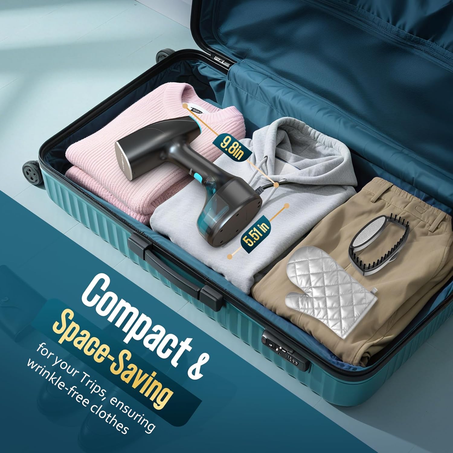 Skiennix Handheld Clothes Steamer - 1900W Portable Fabric Steamer with 3 Settings & 300ml Capacity